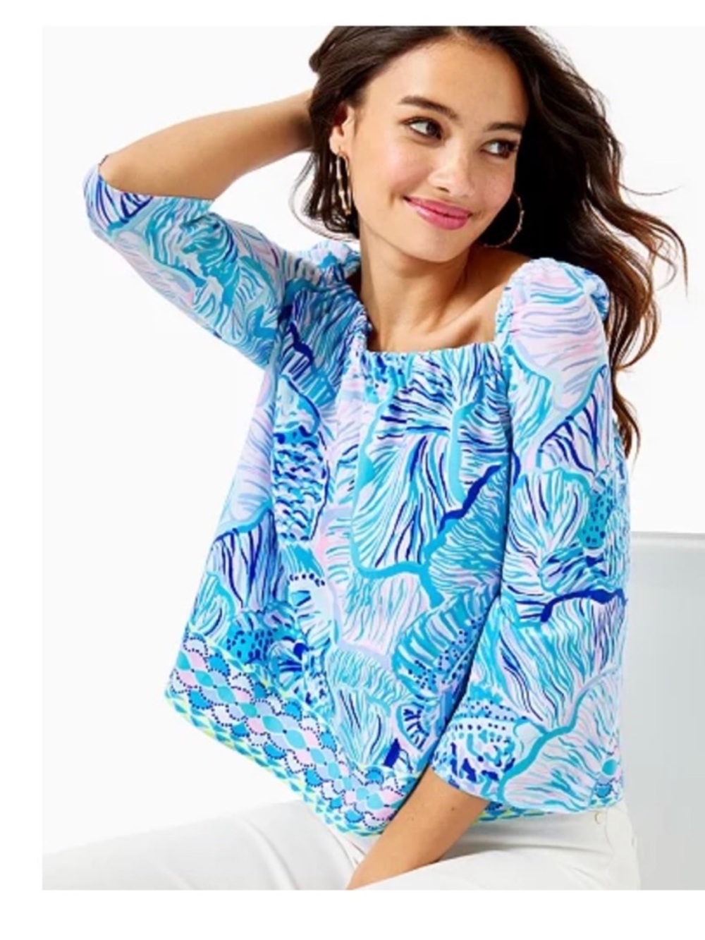 NEW Lilly Pulitzer Lizzie Top. Bermuda Blue. M. NWT - Picture 1 of 6